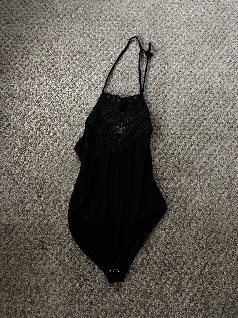 Mudd Women’s Ribbed Crotchet Halter Bodysuit